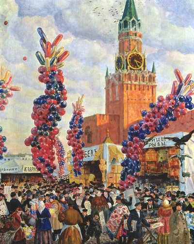 Mercado de Pascua en el Kremlin de Moscú, 1917 de Boris Mikhailovich Kustodiev